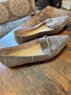Plaid Pointed-Toe Loafers with Silver Bit - Women's Brown Plaid